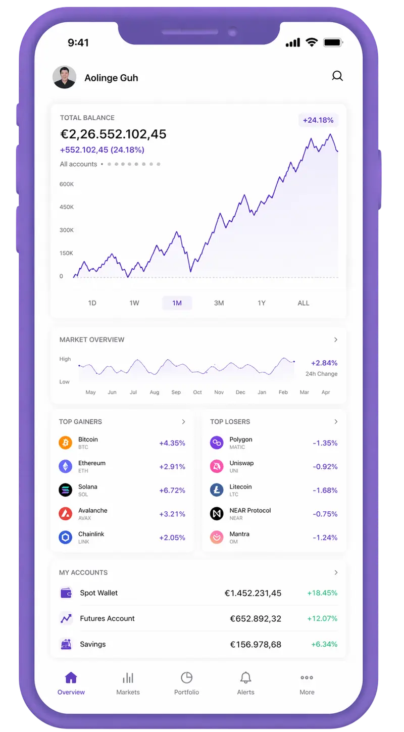 Mobile application showcasing portfolio management