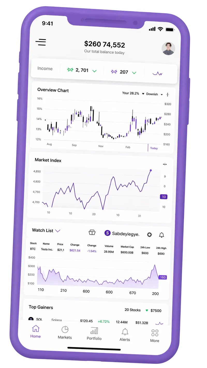 Mobile application showcasing portfolio management
